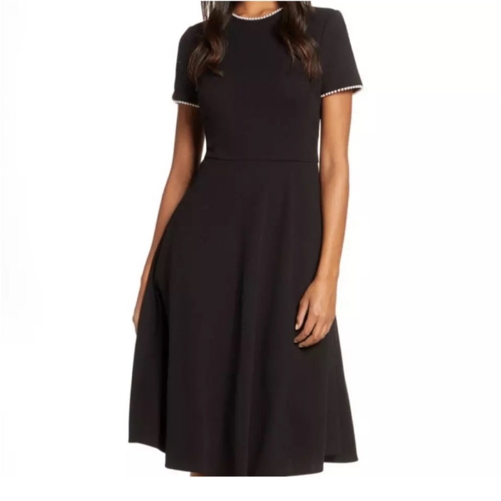 Gal Meets Glam Victoria Black A-Line Midi Dress with pockets and pearls - Picture 3 of 5